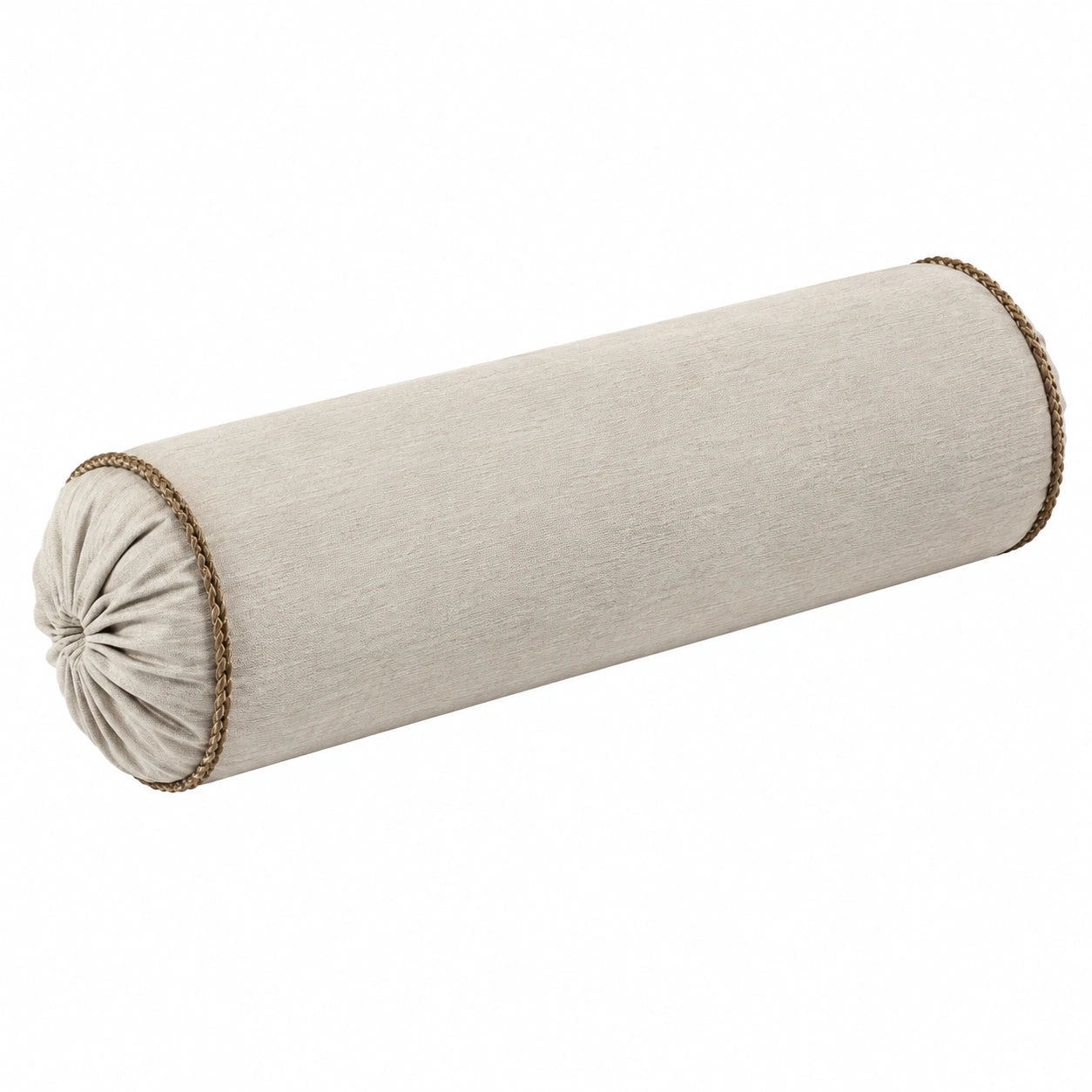 Nackenrolle 15 x 45 cm Textil Beige - zylindrische Dekorrolle mit Kordelrand