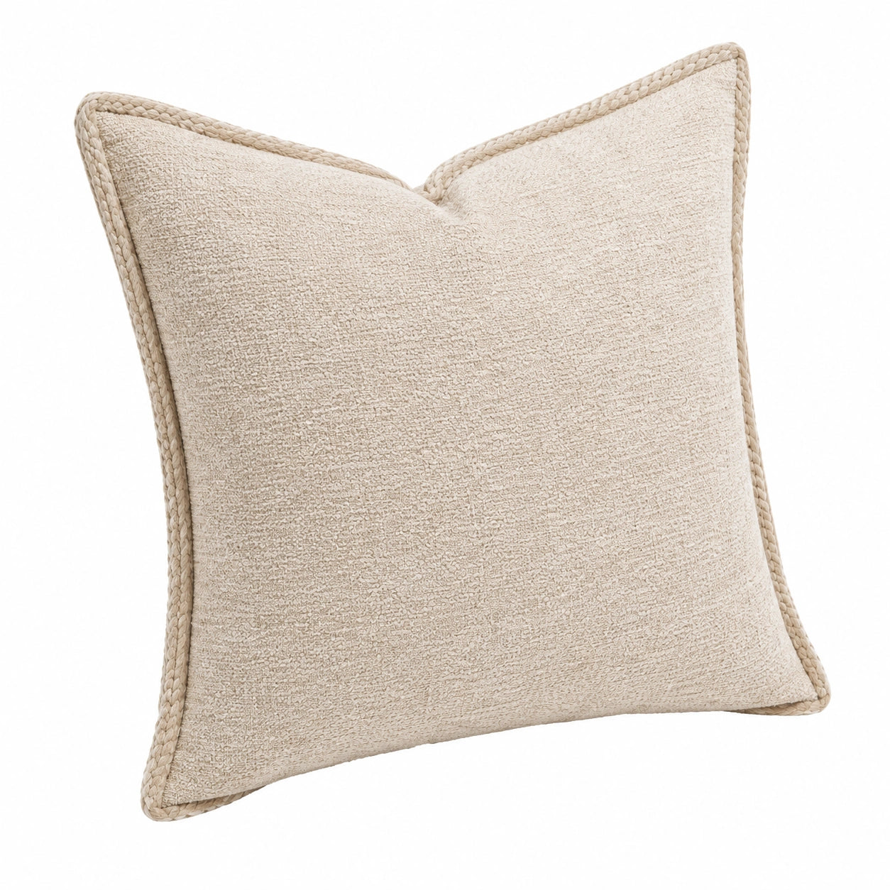Dekokissen 45 x 45 cm Bouclé Beige mit Kordelrand