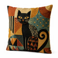 Dekokissen 45 x 45 cm mit Katzenmotiv in Schwarz Braun Grün im geometrischen Stil