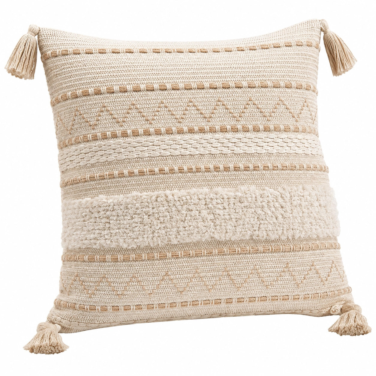Dekokissen 45 x 45 cm Textil Beige für Wohnräume im Boho Stil