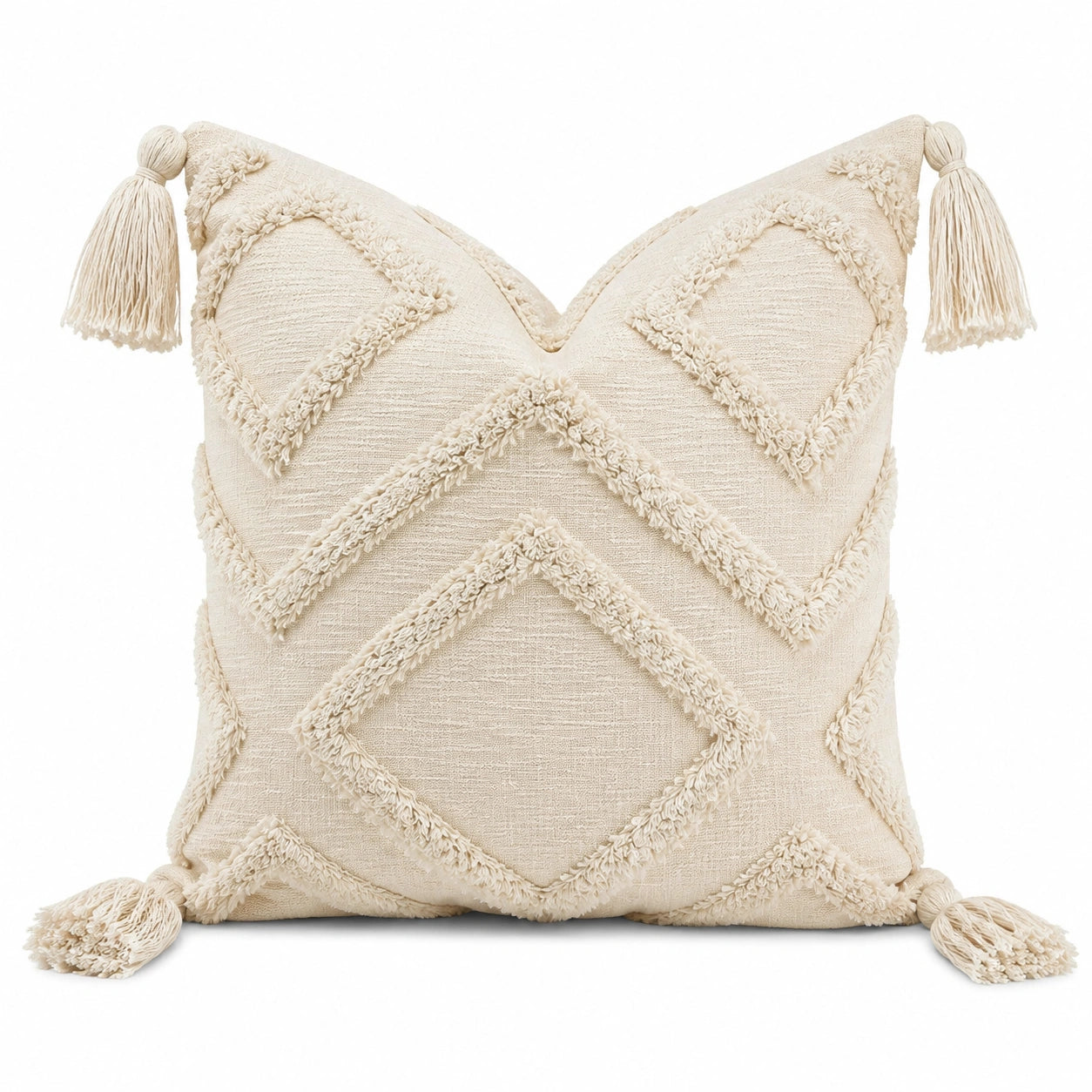 Dekokissen 45 x 45 cm Textil Creme mit Quasten Boho