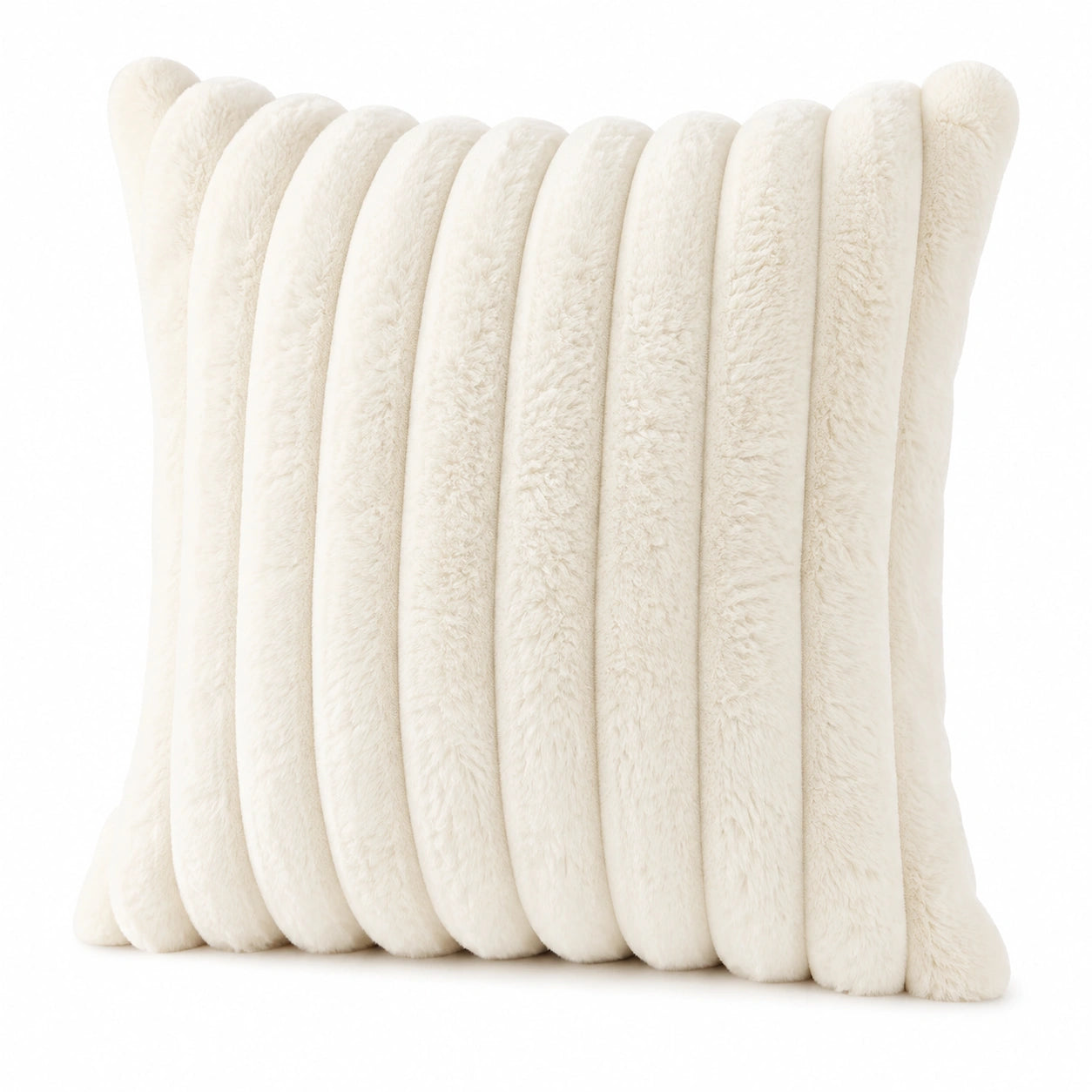 Kissen 45 x 45 cm Cremeweiß Plüsch Dekokissen mit Rippenstruktur