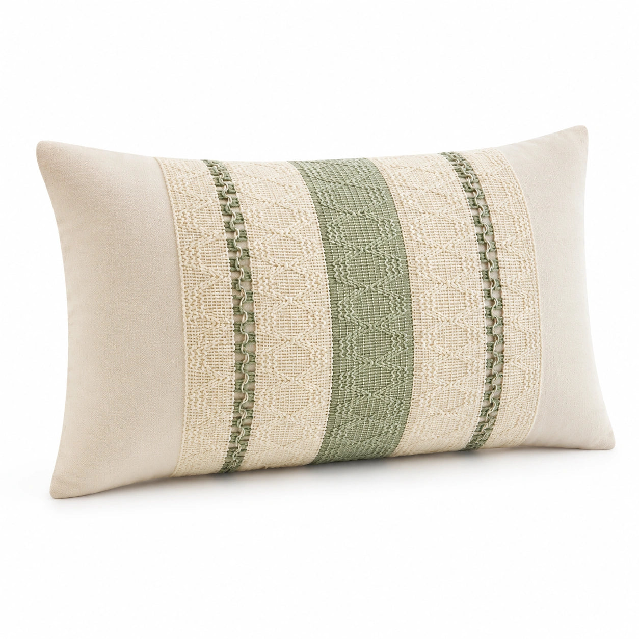 Dekokissen 50 x 30 cm Textil Beige Grün gestreift für Wohnraum