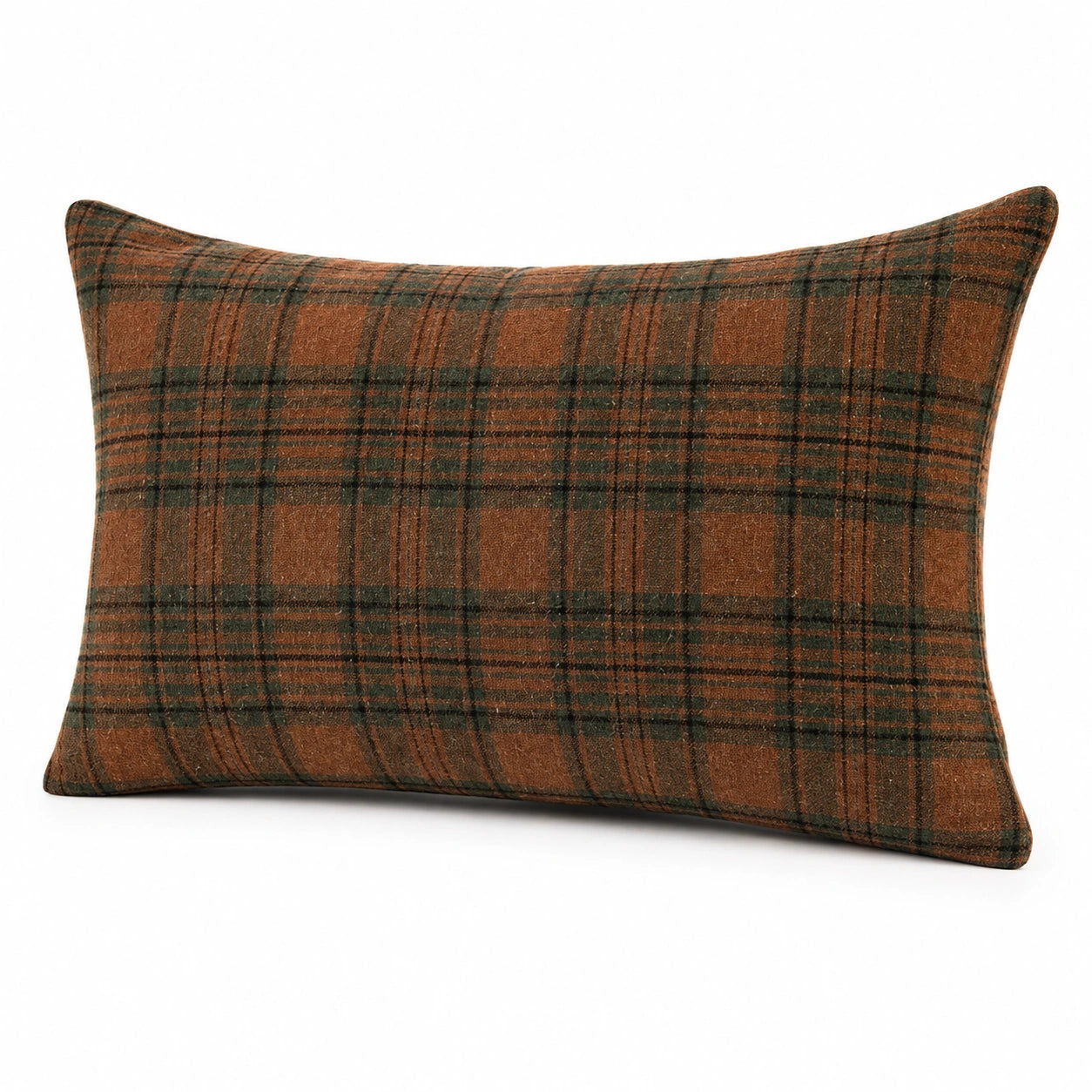 Zierkissen 50 x 30 cm Textil Rostbraun Grün kariert für Wohnraum