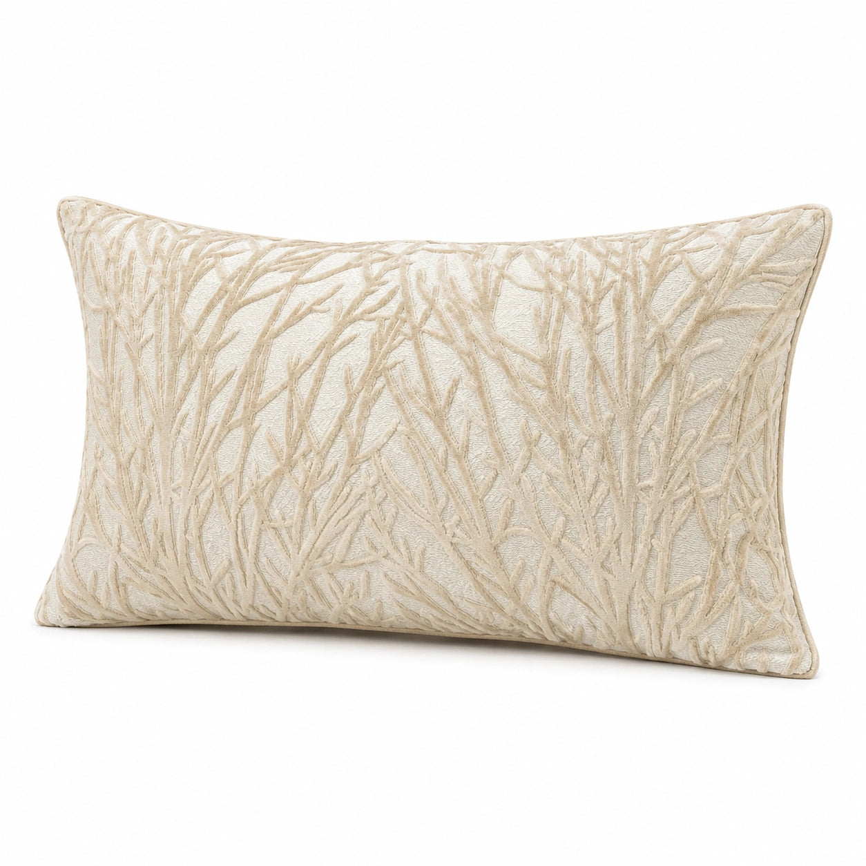 Dekokissen 50 x 30 cm Creme Textil mit Blattrelief dekorativ