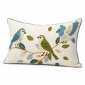 Dekokissen 45 x 30 cm Textil Cremeblau mit Vogelstickerei