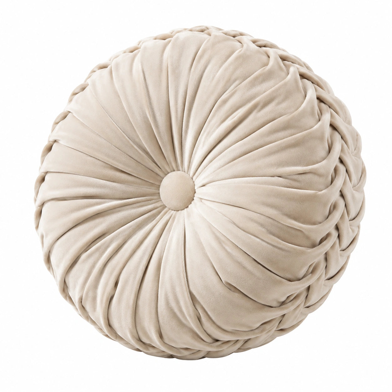 Rundes Zierkissen 45 cm Beige mit geraffter Samtoberfläche