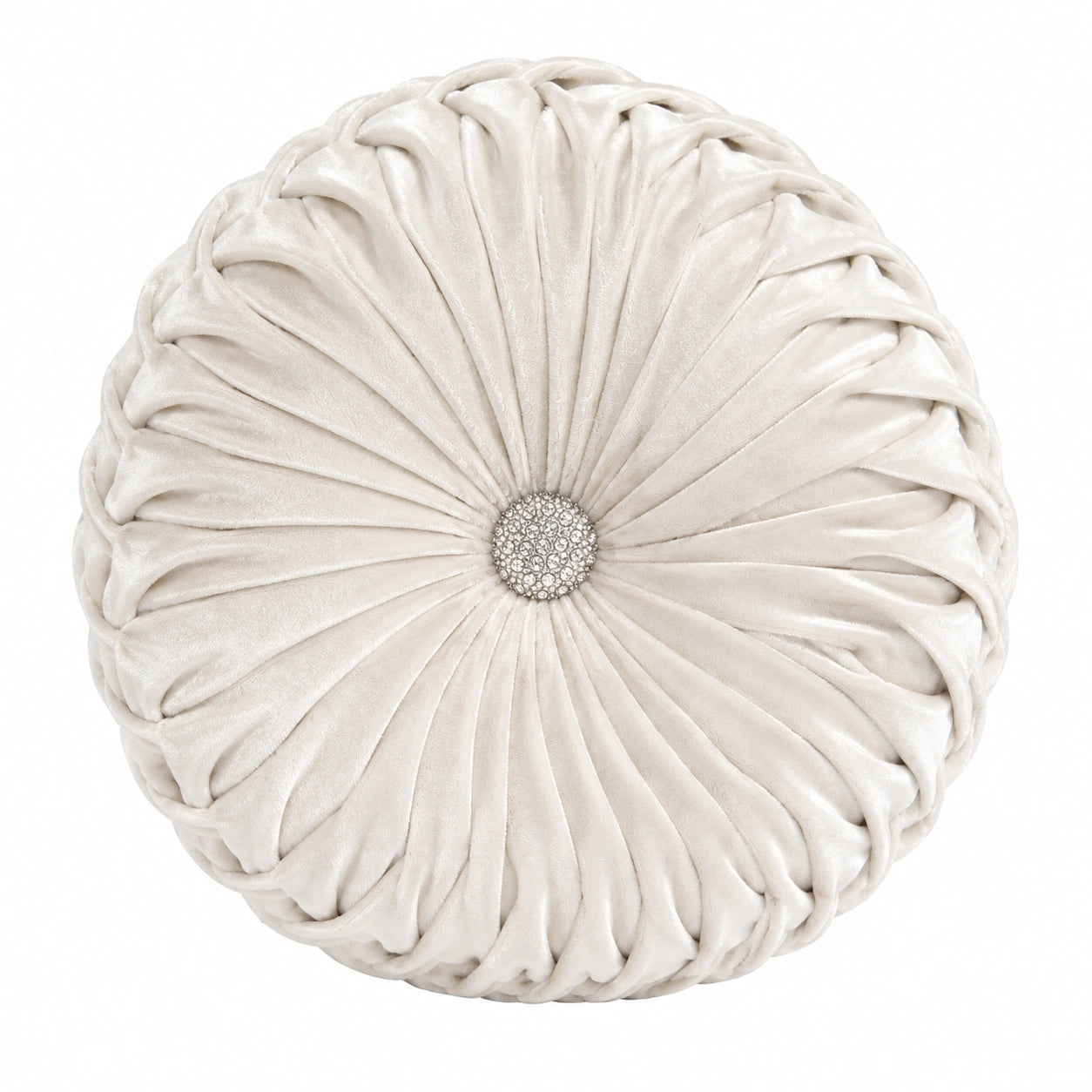 Rundes Dekokissen 40 cm Creme Textil mit Faltenstruktur