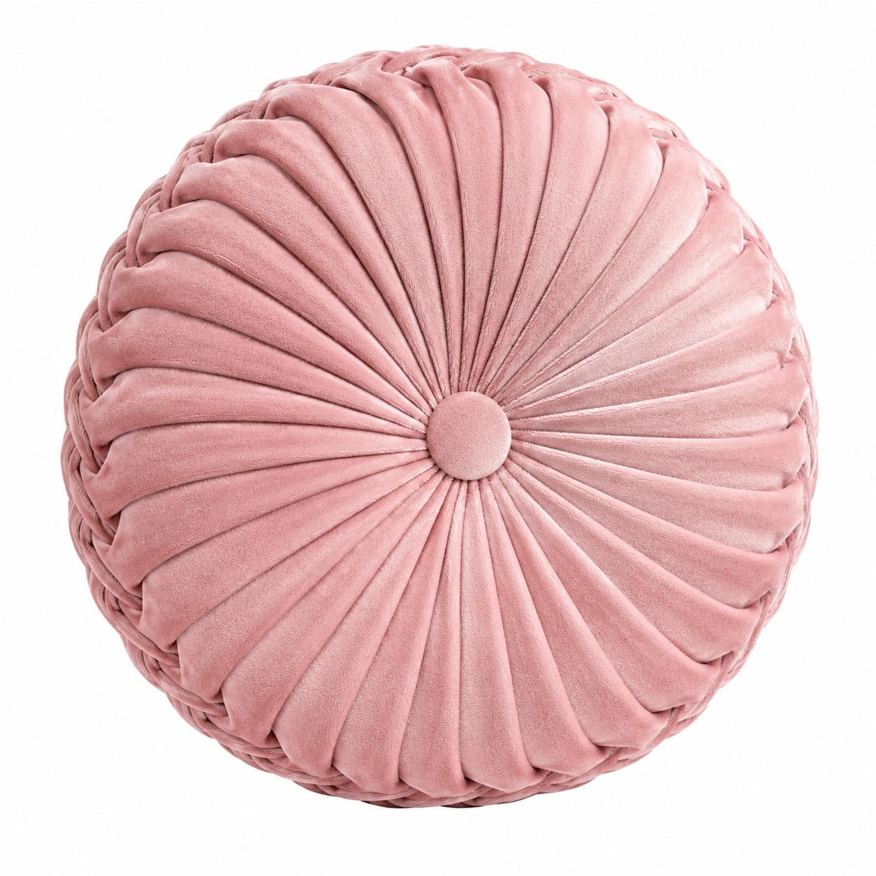 Rundes Dekokissen 40 cm Rosa mit Samtoptik und Faltenstruktur
